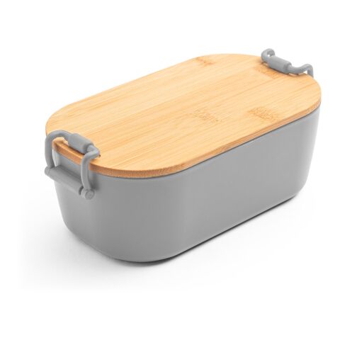 Werbeartikel Lunchbox MAHLEB – hellgrau – mit Logo bedruckt nachhaltig 1 L 201 x 107 x 70 mm BPA-frei Bambusdeckel
