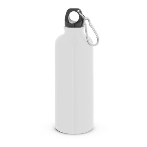 Werbeartikel KELCE. Edelstahlflasche mit einwandiger Ausführung und Karabiner, 550 ml – Weiß – mit Logo bedruckt