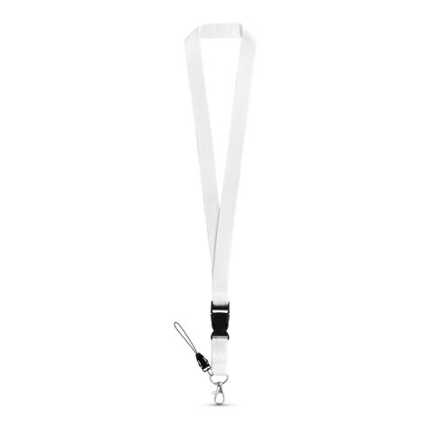 Werbeartikel ANQUETIL Lanyard Schlüsselband 20mm mit abnehmbarer Schnalle Metall-Karabiner ideal für Messen – Weiß – mit Logo bedruckt