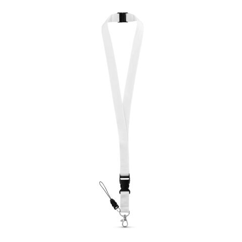 Werbeartikel MURRAY Lanyard Schlüsselband 20mm Polyester abnehmbare Schnalle & Sicherheitsverschluss ideal für Messen – Weiß – mit Logo bedruckt