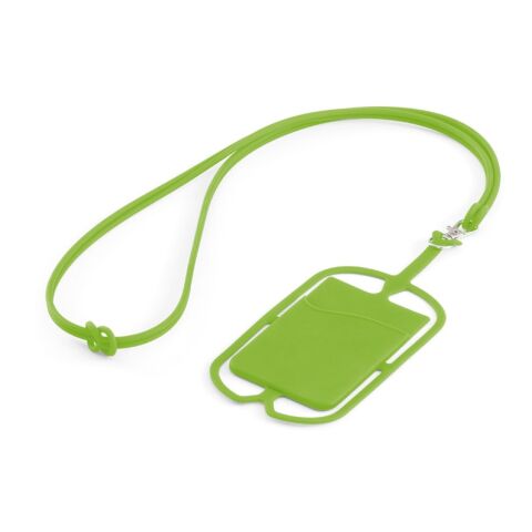Werbeartikel NICOLAUS Lanyard Schlüsselband mit Silikon Kartenetui & Smartphone-Halter ideal für Messen & Events – Hellgrün – mit Logo bedruckt