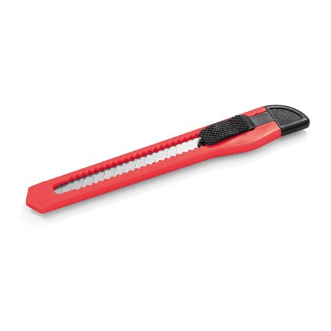 Werbeartikel Cuttermesser BALIC – rot – mit Werbedruck 130x20x8mm – scharfes Teppichmesser zur sicheren Klingenfixierung