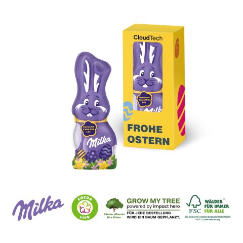 Milka Schmunzelhase In Der Werbebox bunt | 4C Digital-/Offsetdruck | 15 g