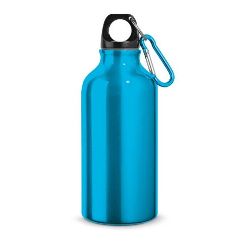 Werbeartikel LANDSCAPE S. Aluminium-Sportflasche mit Karabiner 400 ml – Hellblau – mit Logo bedruckt