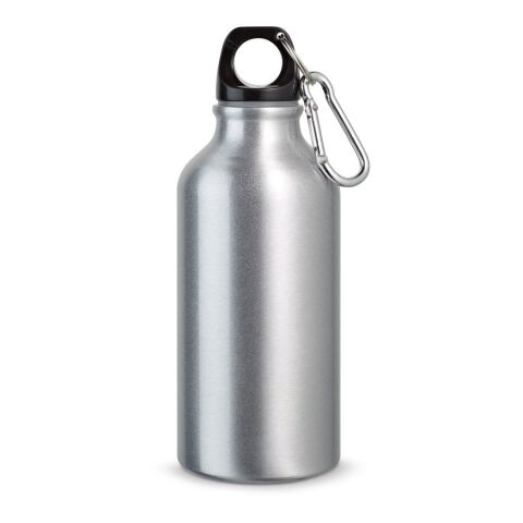 Werbeartikel Aluminium Sport Trinkflasche 400 ml Landscape Karabiner BPA-frei leicht – satinsilber – mit Logo bedruckt