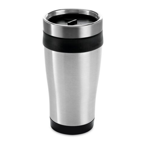 Werbeartikel BATUM. Reisebecher aus Edelstahl und PP, 420 ml – schwarz – mit Logo bedruckt