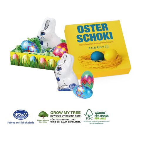 Kleines Osternest Mit Klett Schokolade bunt | 4C Digital-/Offsetdruck