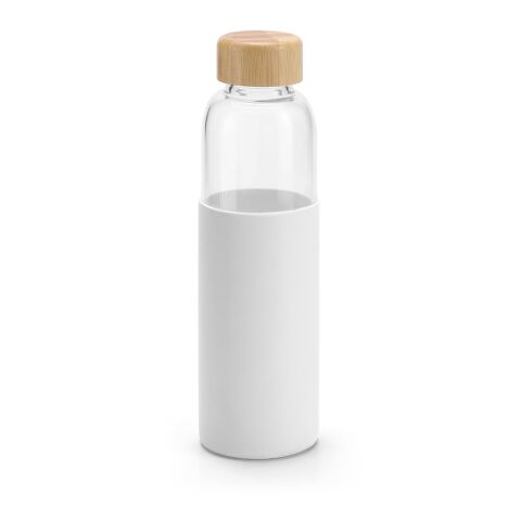 Werbeartikel DAKAR. Flasche aus Bambus und Borosilikatglas 600 ml – weiß – mit Logo bedruckt