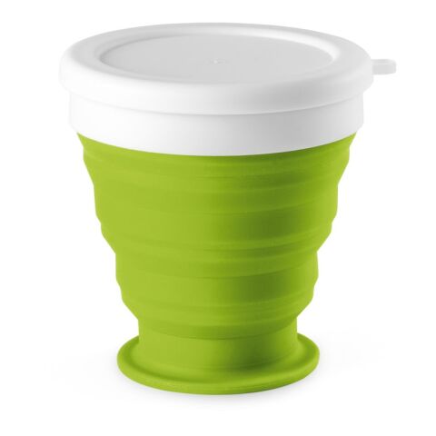 Werbeartikel ASTRADA. faltbarer Reisebecher aus Silikon und PP 250 ml – hellgrün – mit Logo bedruckt