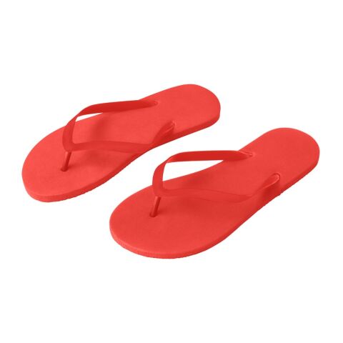 Werbeartikel MAUPITI S / M. Bequeme Pantoffeln mit PE-Sohle und PVC-Riemen – rot – mit Logo bedruckt