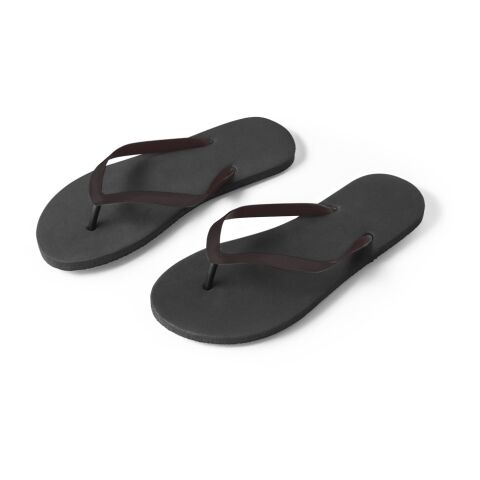 Werbeartikel MAUPITI L / XL. Bequeme Flip-Flops mit PE-Sohle und PVC-Riemen – schwarz – mit Logo bedruckt