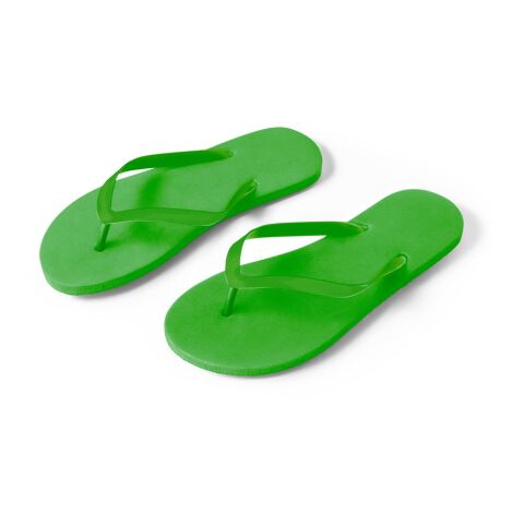 Werbeartikel Badelatschen MAUPITI L/XL – grün – mit Logo bedruckt PE-Sohle PVC-Riemen rutschfeste Badesandalen für Event-Ausstattung