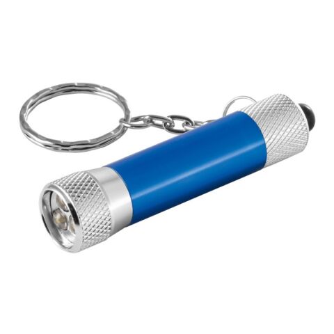 Werbeartikel RE-LERGAN. Schlüsselanhänger aus Aluminium (92% recycelt) mit 3-Licht-LED-Taschenlampe – königsblau – mit Logo bedruckt