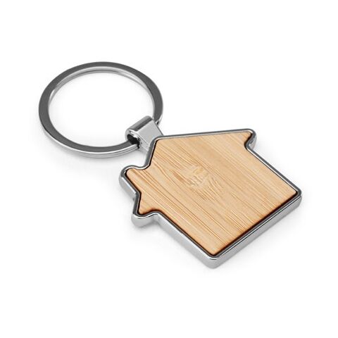 GASTON HOUSE. Schlüsselanhänger aus Eisen in Hausform aus Zink und Bambus Natur | ohne Werbeanbringung | Nicht verfügbar | Nicht verfügbar | Nicht verfügbar