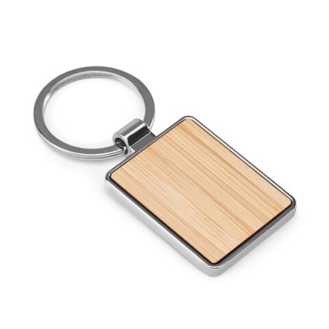 GASTON RECTANGULAR. Schlüsselanhänger aus Eisen in rechteckiger Form aus Zink und Bambus Natur | ohne Werbeanbringung | Nicht verfügbar | Nicht verfügbar | Nicht verfügbar