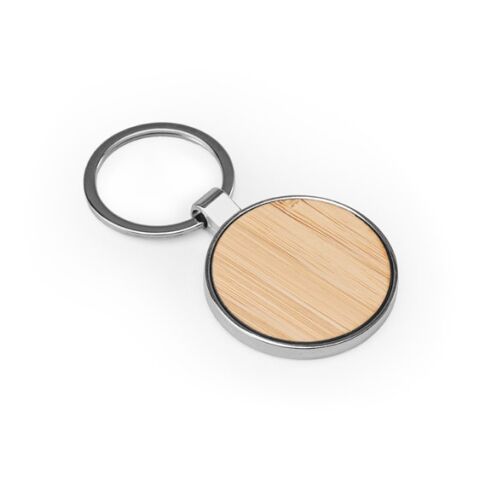 GASTON ROUND. Schlüsselanhänger aus Eisen in runder Form aus Zink und Bambu Natur | ohne Werbeanbringung | Nicht verfügbar | Nicht verfügbar