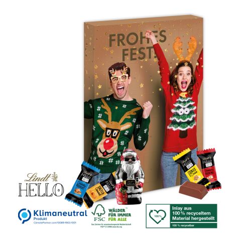 Adventskalender Lindt HELLO mit Santa, Klimaneutral, FSC®, Inlay aus 100% recyceltem Material 