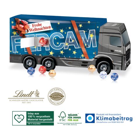 5D Adventskalender LKW mit Lindt Lindor, Klimaneutral, FSC®, Inlay aus 100% recyceltem Material 4C Digital-/Offsetdruck | Recycling-Material