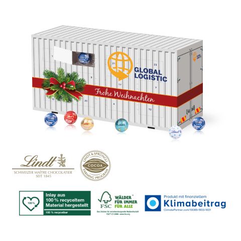 5D Adventskalender Container mit Lindt Lindor, Klimaneutral, FSC®, Inlay aus 100% recyceltem Material 4C Digital-/Offsetdruck | Recycling-Material