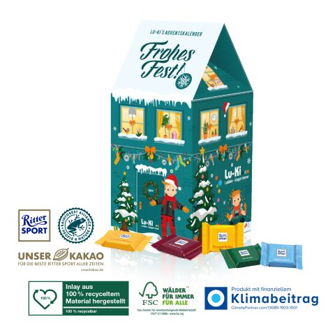Adventskalender-Haus „XL“ mit Ritter SPORT Schokolade bunt | ohne Werbeanbringung