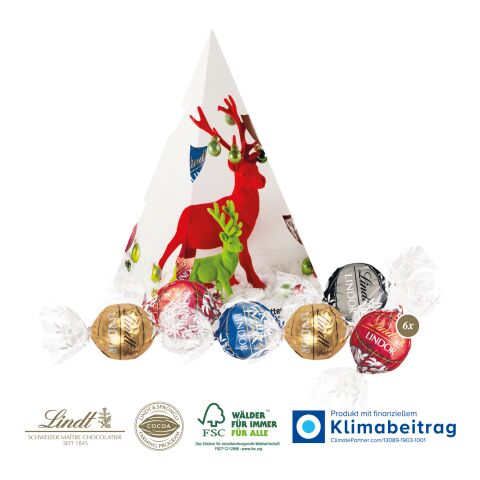 Präsent Weihnachtsbaum mit Lindor Pralines, Klimaneutral, FSC® 4C Digital-/Offsetdruck