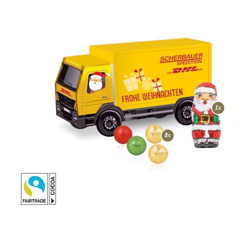 3D Präsent &quot;Lkw&quot; bunt | 4C Digital-/Offsetdruck | Fairtrade® Schokolade