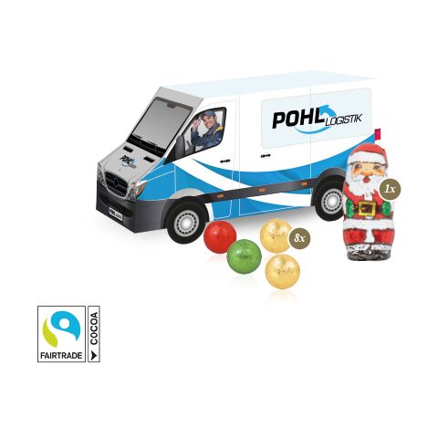 3D Präsent "Transporter" bunt | ohne Werbeanbringung | Fairtrade® Schokolade