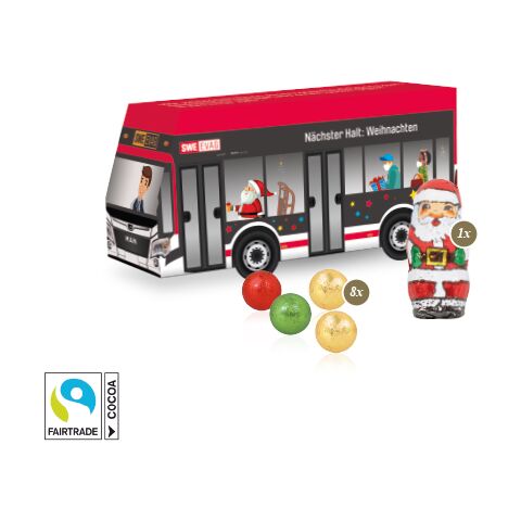 3D Präsent &quot;Bus&quot; bunt | 4C Digital-/Offsetdruck | Fairtrade® Schokolade