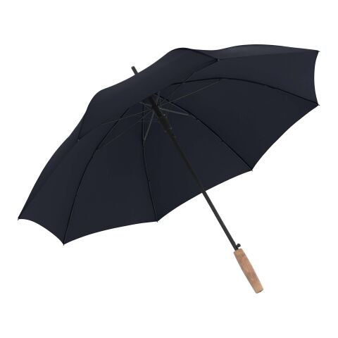 Premium-Werbeartikel Langschirm Knirps Timber Stick – marineblau – mit Logodruck, Buchenholzgriff & rPET-Dach, eleganter Regenschirm für den