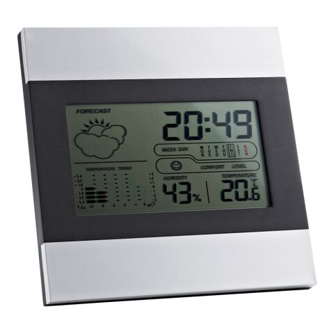 DENE. Tischwetterstation mit LCD-Bildschirm aus Aluminium und ABS Silber | ohne Werbeanbringung