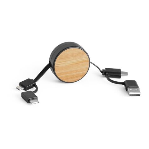RUBINS. 6-in-1-USB-Kabel ausziehbar aus Recyceltes ABS (100% rABS) und Bambus