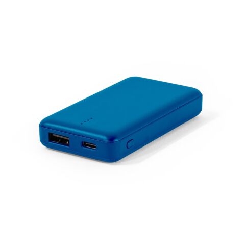 Werbemittel Powerbank SHERYL – blau – mit Logo bedruckt nachhaltiges rABS 4.000 mAh 87x48x17 mm USB-C Ladestandsanzeige für Events