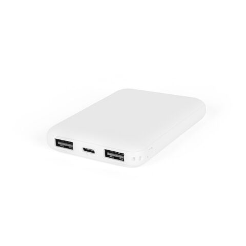 Werbeartikel LEAKEY 5. Powerbank 5'000 mAh aus recyceltem ABS (100% rABS) – Weiß – mit Logo bedruckt