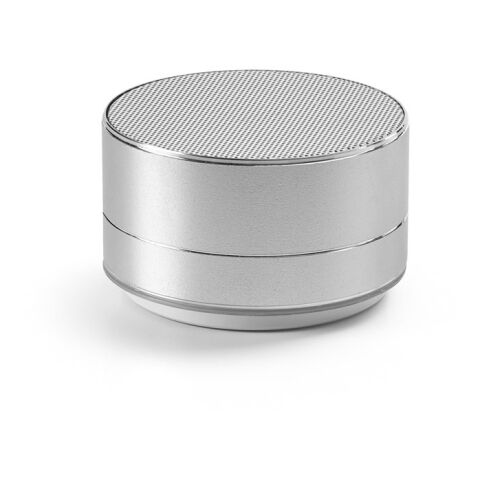 Werbeartikel FLOREY. Lautsprecher 3W mit 3 Stunden Akkulaufzeit – satinsilber – mit Logo bedruckt