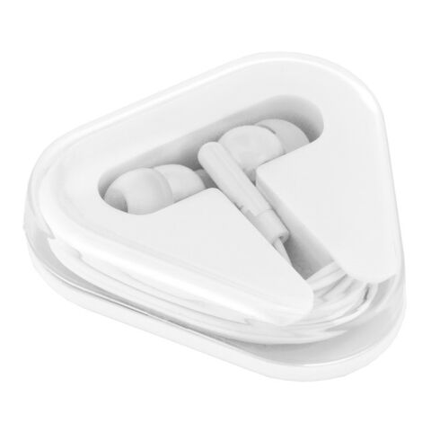 Werbeartikel FARADAY. In-Ear Kopfhörer mit 1.25 Meter Kabel aus ABS – weiß – mit Logo bedruckt