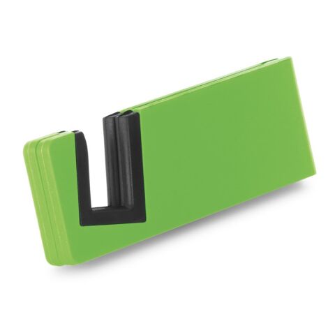 Werbeartikel HOOKE Handyhalterung – hellgrün – mit Logo bedruckt, faltbar, für Smartphones bis 12 mm Dicke, 89 x 30 x 9 mm, ideal für Events