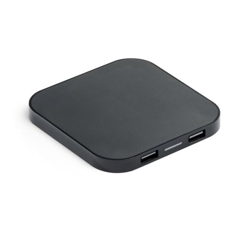 CAROLINE. Superschnelles 15W wireless Ladegerät mit HUB 2 USB-A Anschlüssen aus Recyceltes ABS (60% rABS) schwarz | ohne Werbeanbringung | Nicht verfügbar | Nicht verfügbar | Nicht verfügbar