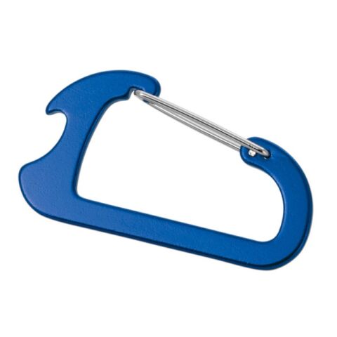 Werbeartikel CLOSE. Karabiner aus Aluminium mi Kapselöffner – königsblau – mit Logo bedruckt