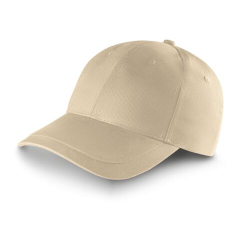 Werbeartikel RYAN. Mütze aus gebürsteter (65% recycelter) Baumwolle – Beige – mit Logo bedruckt