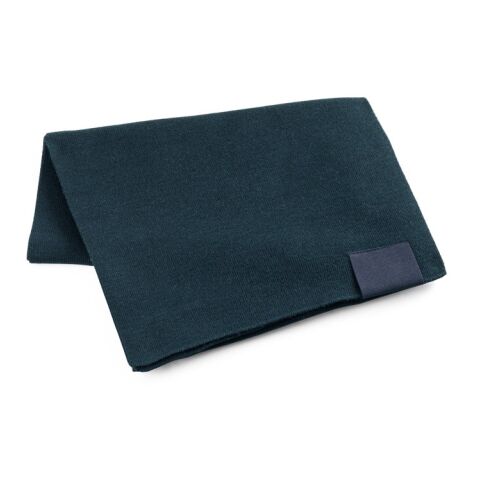 Werbeartikel SERENITY. Schal aus recyceltem Polyester (100 % rPET) mit Aufnäher zur individuellen Veredelung – dunkelblau – Schal mit Logo bedruckt