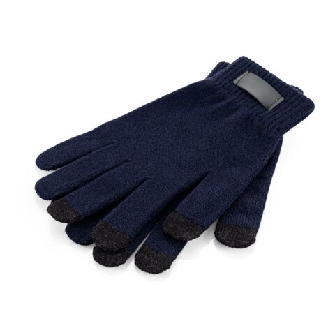 Werbeartikel BURROW. Handschuhe aus recyceltem Polyester (100% rPET), mit Tastspitzen – Dunkelblau – mit Logo bedruckt