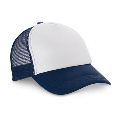 Werbeartikel NICOLA. Mütze aus Polyester und Mesh (150 g/m²) – Dunkelblau – Cap / Kappe mit Logo bedruckt