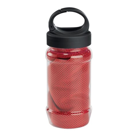 ARTX PLUS. Sporthandtuch aus Polyamid und Polyester mit Flasche (440 mL) aus PP und PET und einem integrierten Karabinerhaken am Deckel Rot | ohne Werbeanbringung