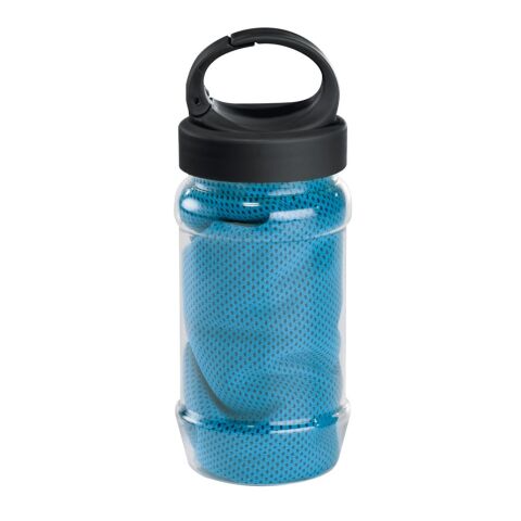 Werbeartikel ARTX PLUS. Sporthandtuch aus Polyamid und Polyester mit Flasche (440 mL) aus PP und PET und einem integrierten Karabinerhaken am Deckel –