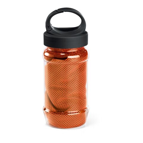 Werbeartikel Sporthandtuch ARTX PLUS – orange – mit Logo bedruckt 2-teilig mit 300x800mm Tuch & 440ml Flasche für Outdoor-Events