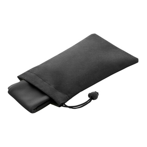 BERNAL. Sporthandtuch aus recyceltem Polyester (100% rPET) dient zur Erfrischung mit Vliesstoffbeutel Schwarz | ohne Werbeanbringung