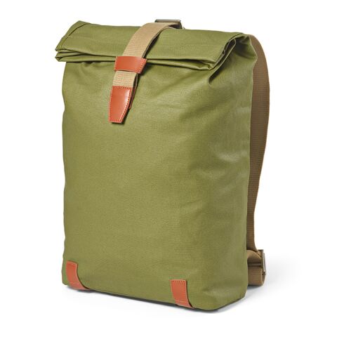 Werbeartikel Berlin 23 L Rucksak recy.Baumwolle 340gsm und rPU. Laptops bis 17" – armeegrün – mit Logo bedruckt
