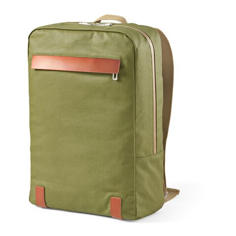 Werbeartikel Vienna 23 L Rucksak,recy.Baumwolle 340gsm und rPU. Laptops bis 17" – Armeegrün – mit Logo bedruckt