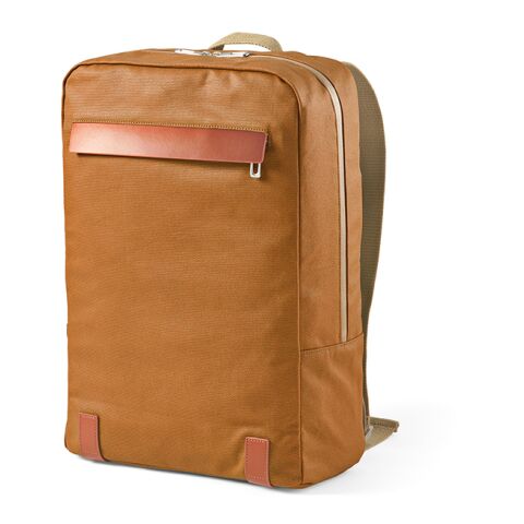 Werbeartikel Vienna 23 L Rucksak,recy.Baumwolle 340gsm und rPU. Laptops bis 17" – Kamel – mit Logo bedruckt