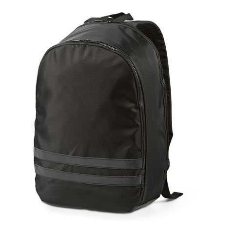 Werbeartikel Sydney 18L Rucksack aus rPET. Reflektierende Streifen. Laptops bis 17" – schwarz – mit Logo bedruckt